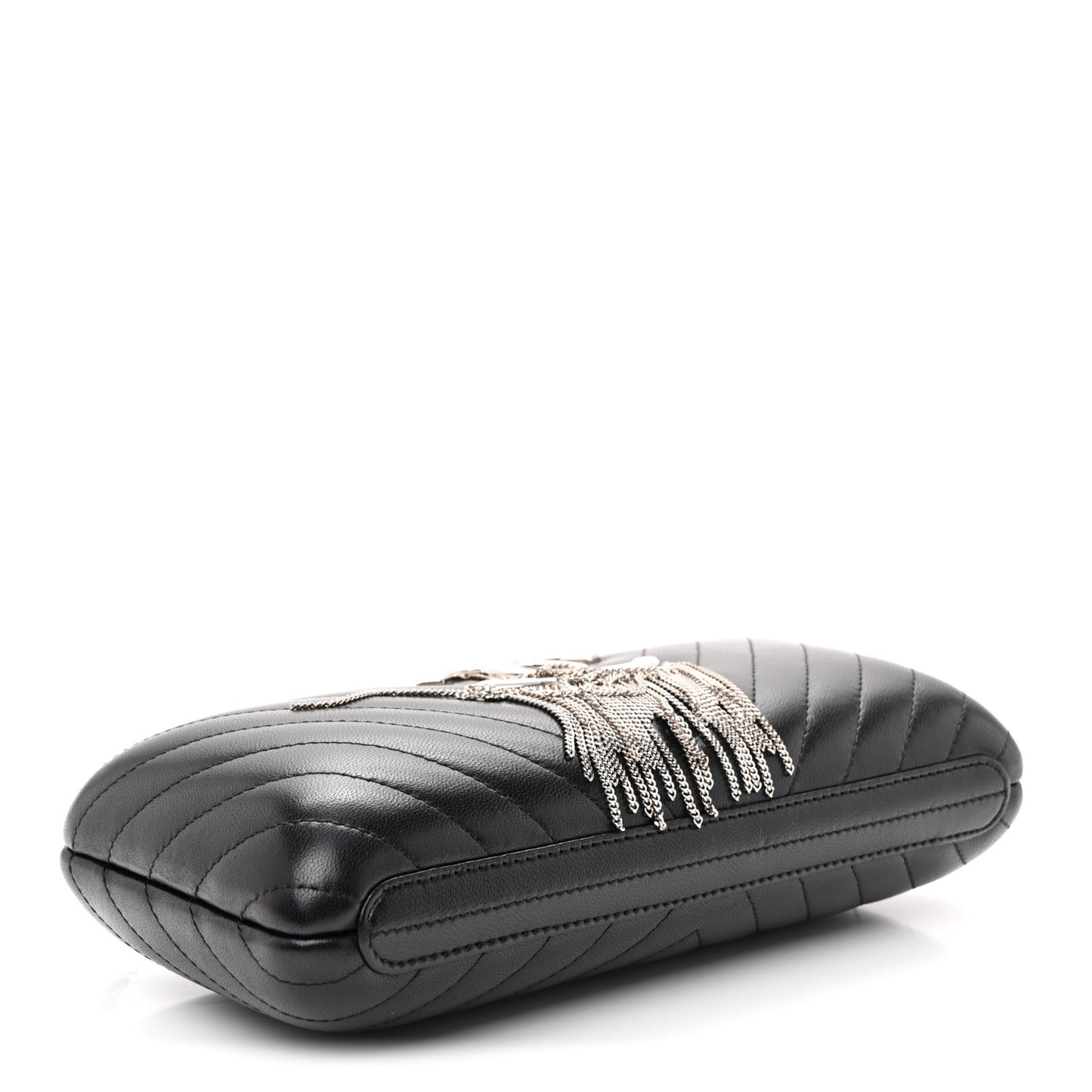 Lambskin Chevron Quilted CC Fringe Clutch Black