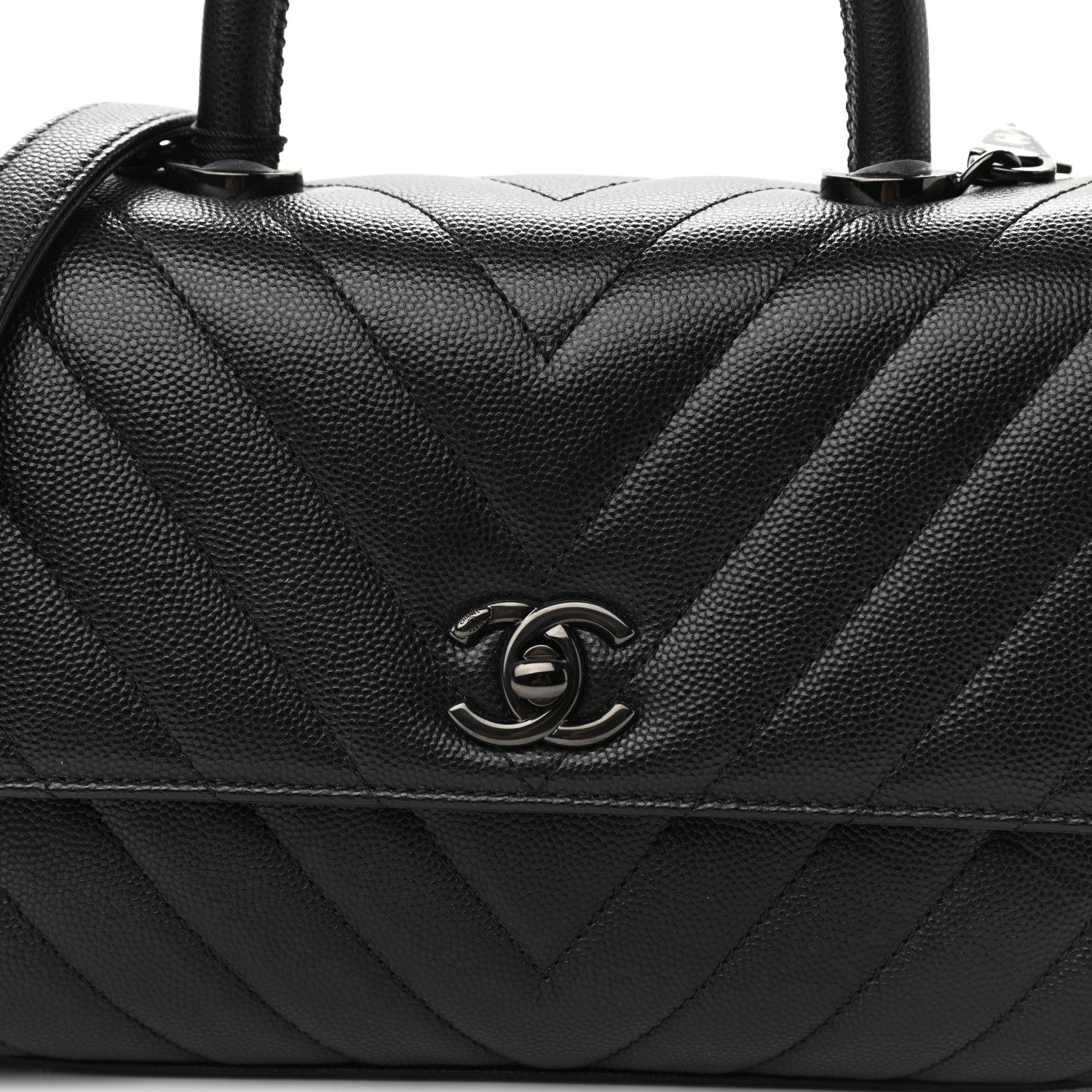 Chanel Caviar Chevron Quilted Mini Coco Handle Flap So Black 8 of 11