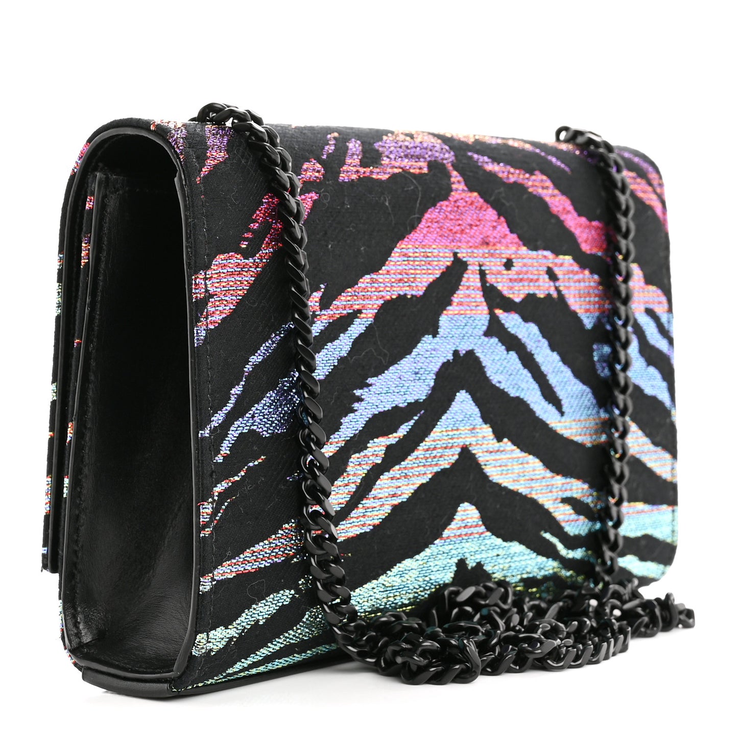 Canvas Calfskin Metallic Tiger Print Small Monogram Kate Satchel Black Multicolor