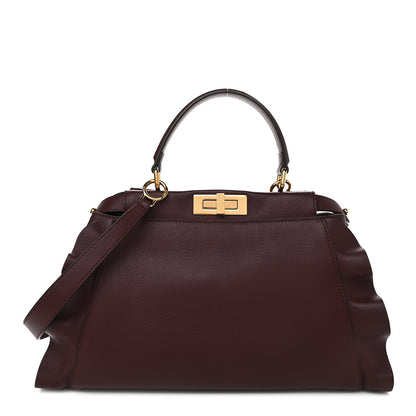 Fendi Vitello Seta Waves Bi-Color Medium Peekaboo Iconic Satchel Bordeaux Latte 1 of 12