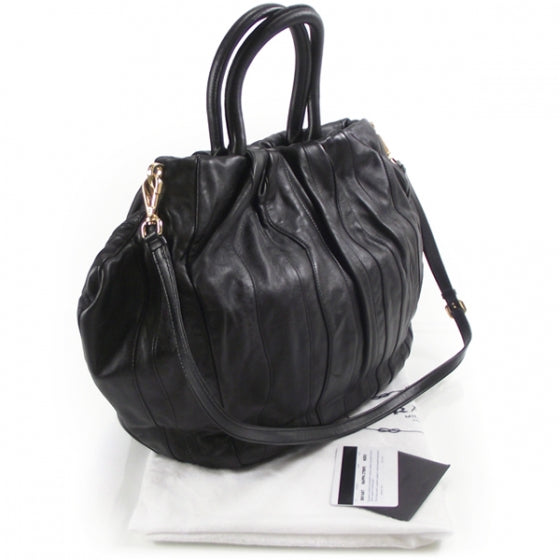 Nappa Leather Stripe Tote Black