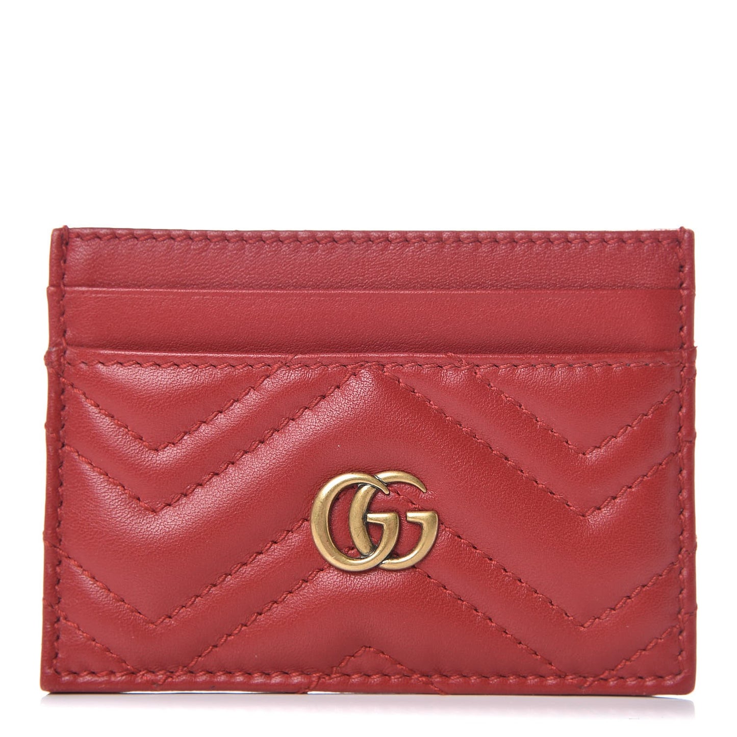 Calfskin Matelasse GG Marmont Card Holder Hibiscus Red