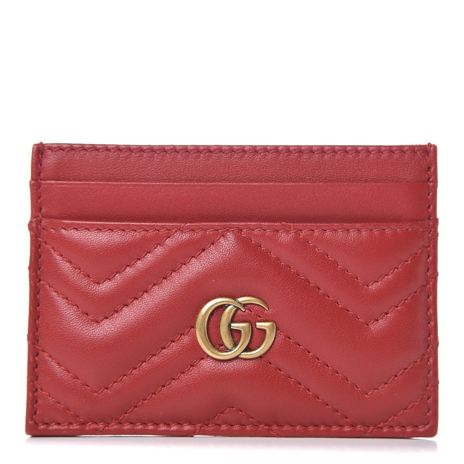 Gucci Calfskin Matelasse GG Marmont Card Holder Hibiscus Red 1 of 7