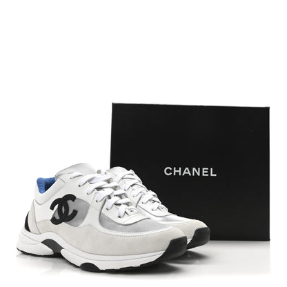 Chanel Calfskin Fabric Sneakers 40.5 White Silver Fluo Blue 9 of 9