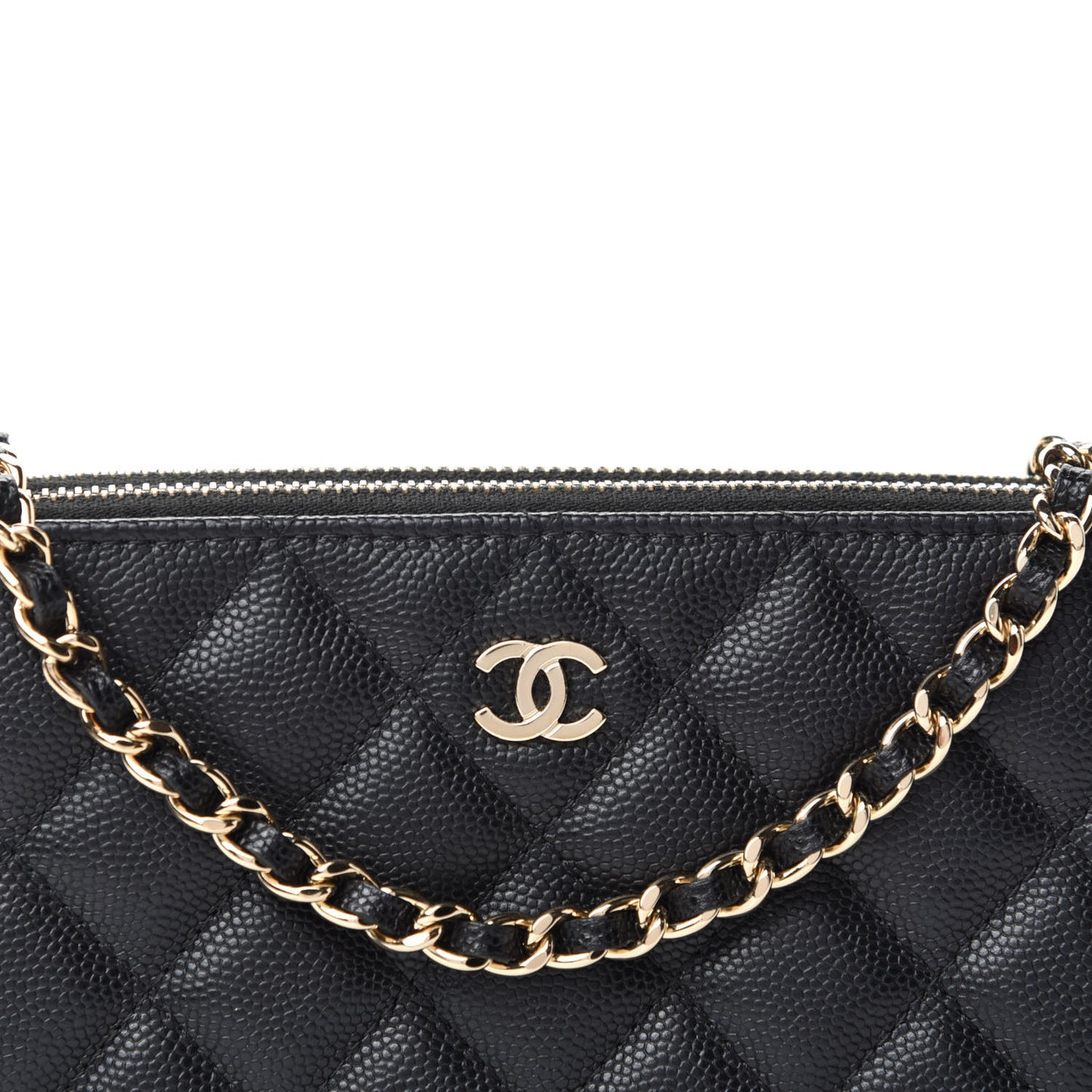 Caviar Quilted Small Clutch With Chain Black