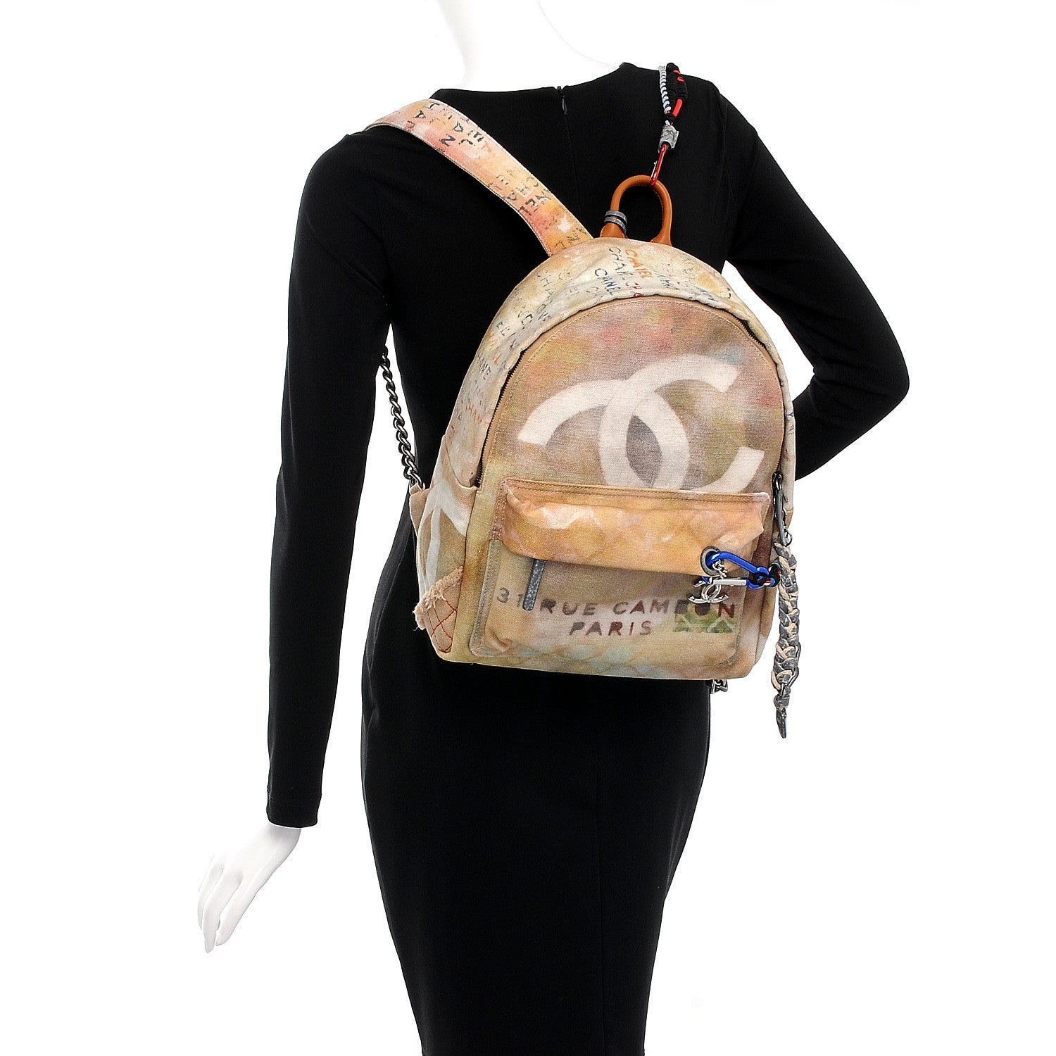 Chanel Graffiti Printed Canvas Medium Backpack Beige 2 of 9