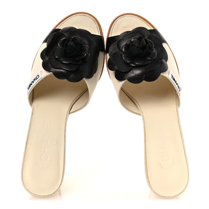 Chanel Canvas Camellia Wedge Sandals 38.5 Off White 38.5 Off White 2 of 12