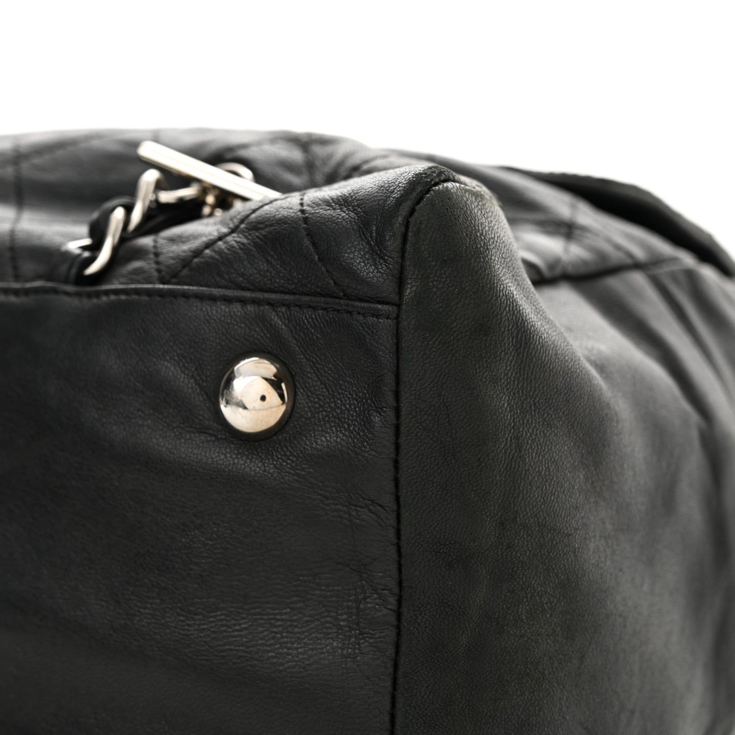 Lambskin Quilted Large Chain Around Tote Black