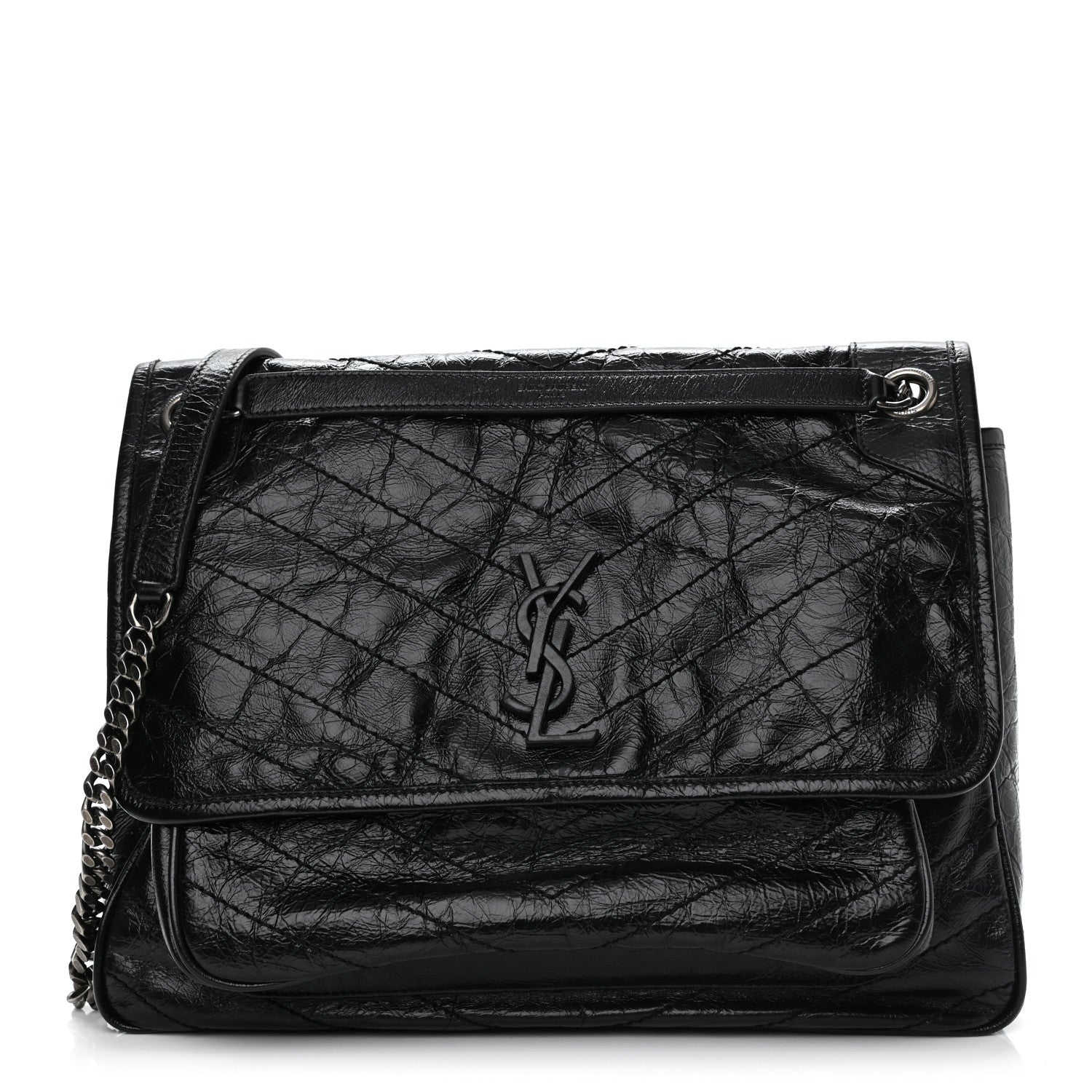 Saint Laurent Crinkled Calfskin Matelasse Monogram Large Niki Chain Satchel Black 1 of 11