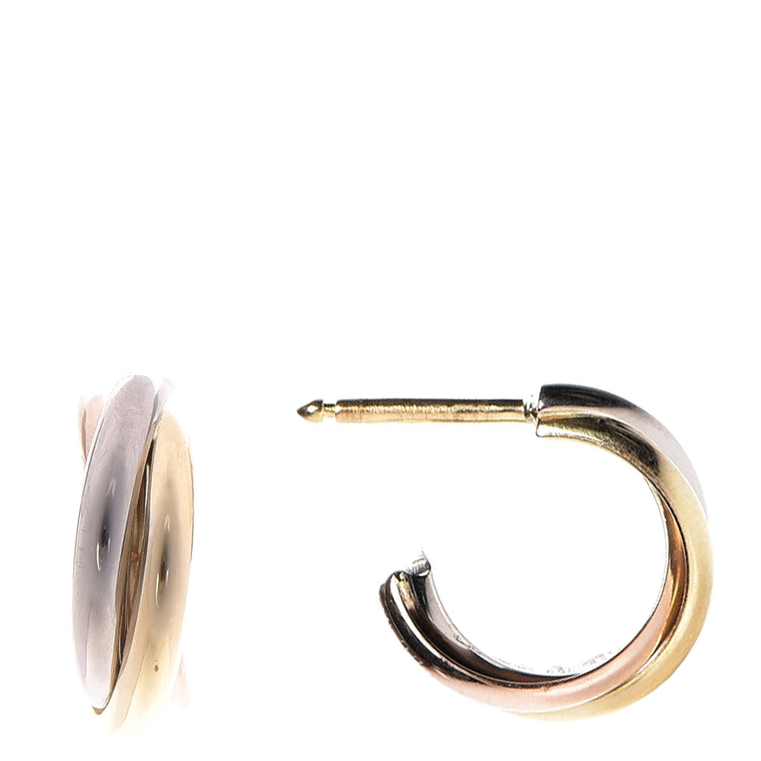 Cartier 18K Pink Yellow White Gold 13mm Trinity Hoop Earrings 1 of 6