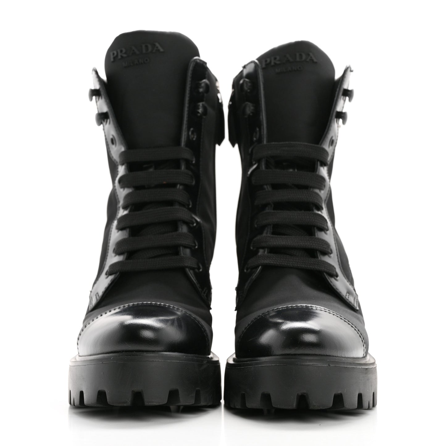 Spazzolato Re-Nylon Metal Triangle Logo Lace Up 55mm Ankle Boots 38.5 Black