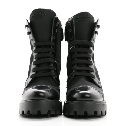 Prada Spazzolato Re-Nylon Metal Triangle Logo Lace Up 55mm Ankle Boots 38.5 Black 2 of 11