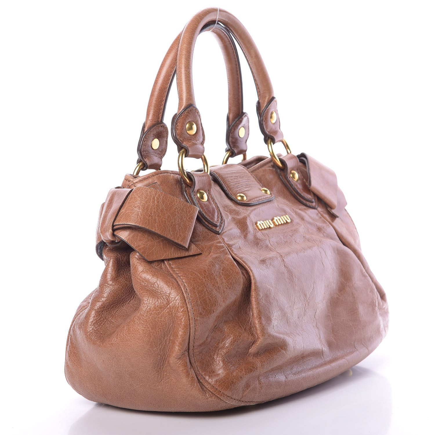Miu Miu Vitello Lux Mini Bow Bag Brown 3 of 14