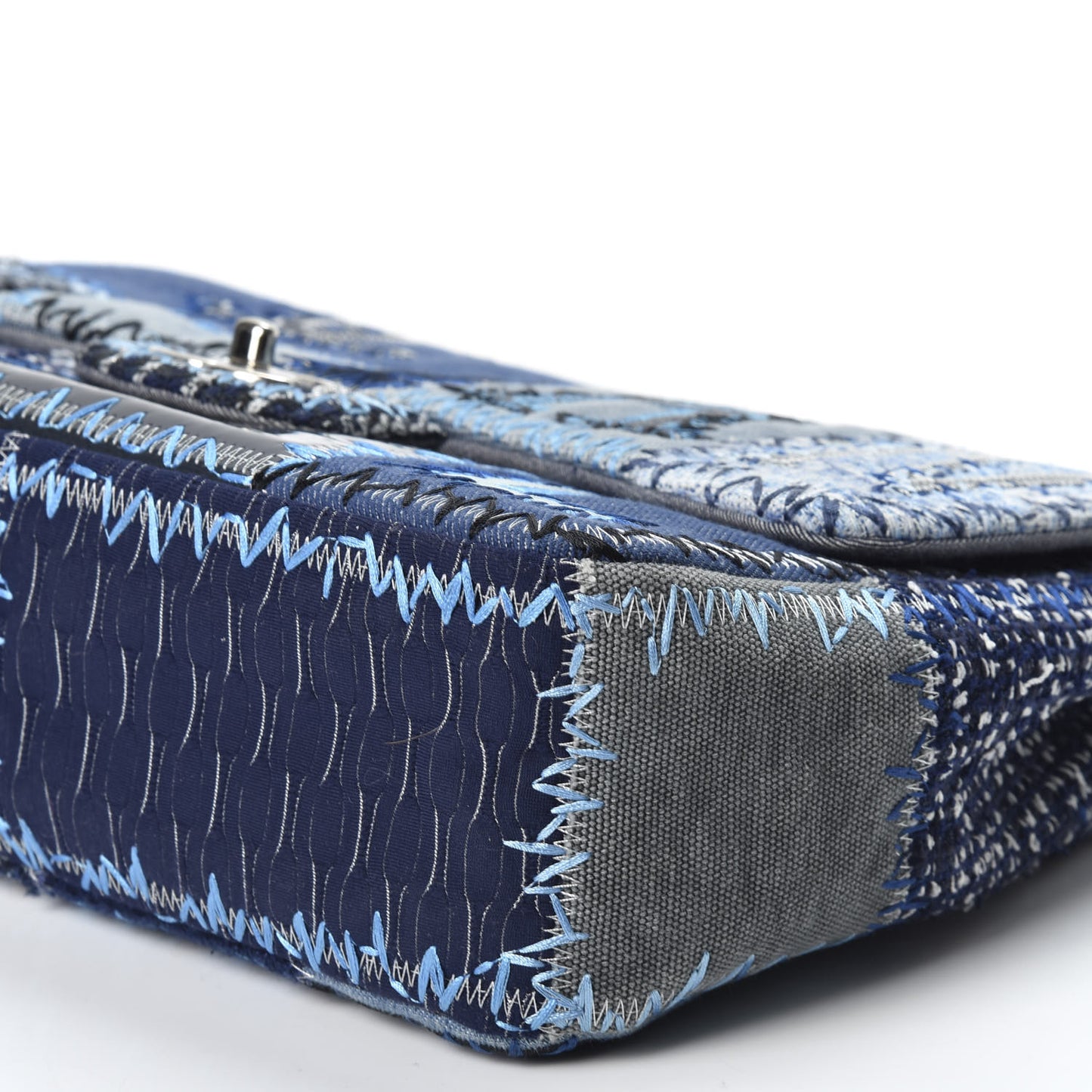 Denim Tweed Patchwork Jumbo Single Flap Blue