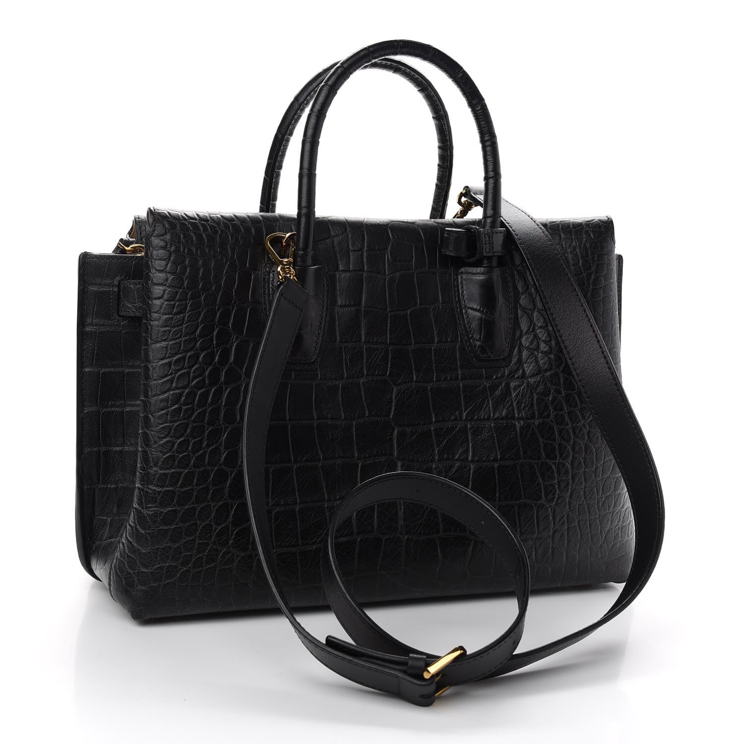 MCM Calfskin Crocodile Embossed Medium Milla Tote Black 3 of 8