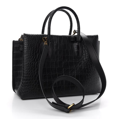 MCM Calfskin Crocodile Embossed Medium Milla Tote Black 3 of 8
