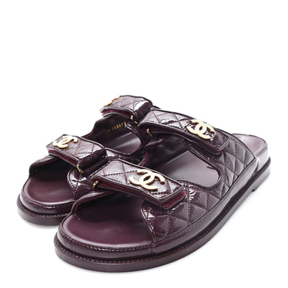 Chanel Shiny Calfskin Quilted Velcro Dad Pearl CC Slide Sandals 41 Burgundy 4 of 10