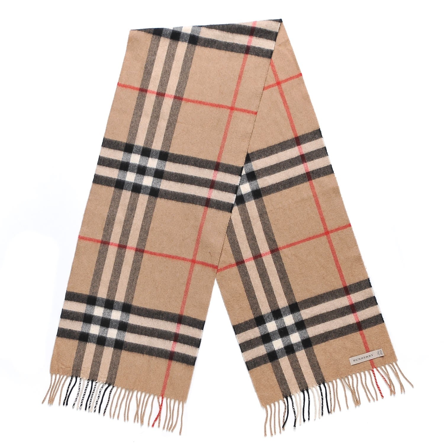 Burberry Cashmere Giant Check Fringe Scarf Camel 3 of 6