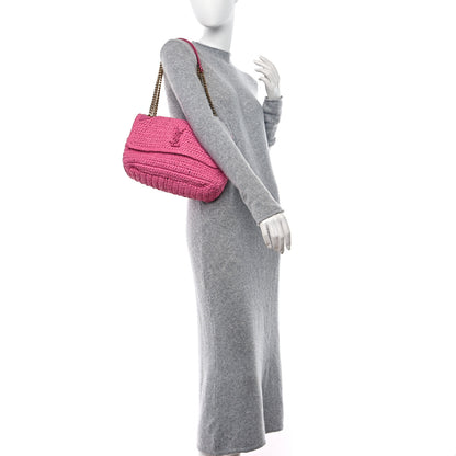 Saint Laurent SAINT LAURENT Raffia Calfskin Monogram Medium Niki Chain Satchel Bright Pink 2 of 10