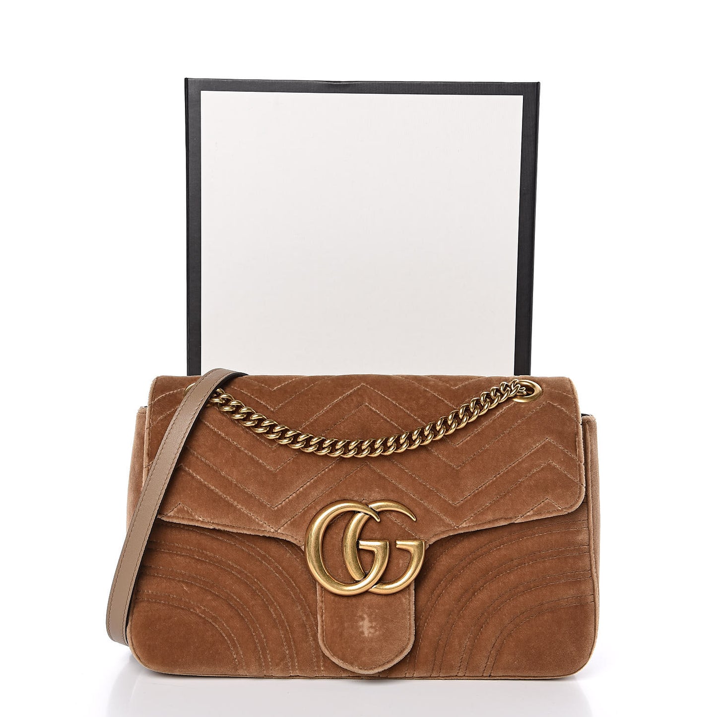 Velvet Matelasse Medium GG Marmont Shoulder Bag Taupe