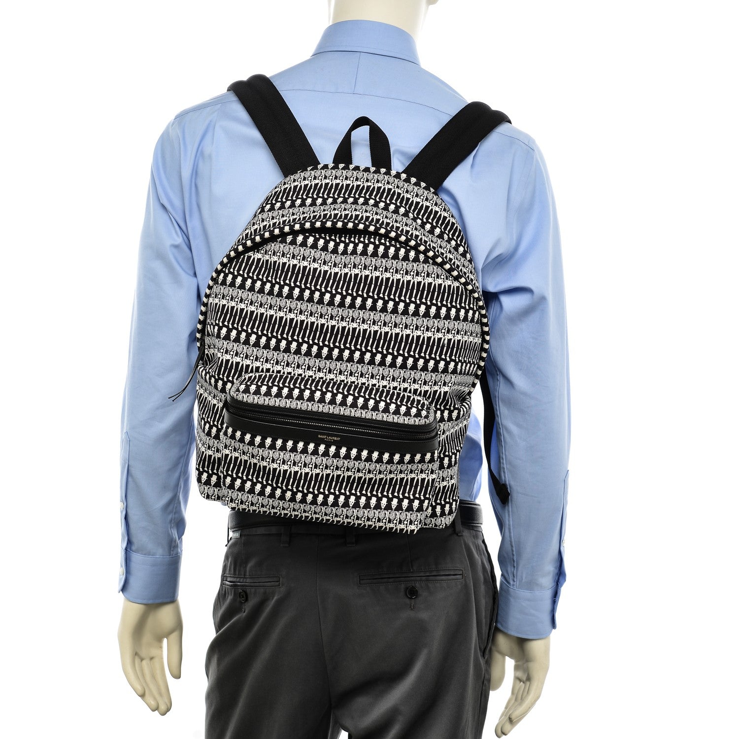 Saint Laurent Nylon City Skeleton Print Backpack Black White 2 of 9