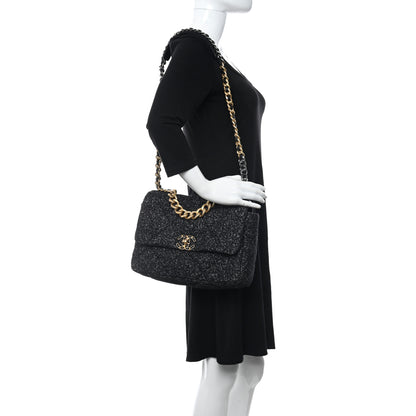 Chanel Tweed Quilted Large Chanel 19 Flap Black Grey 2 of 11