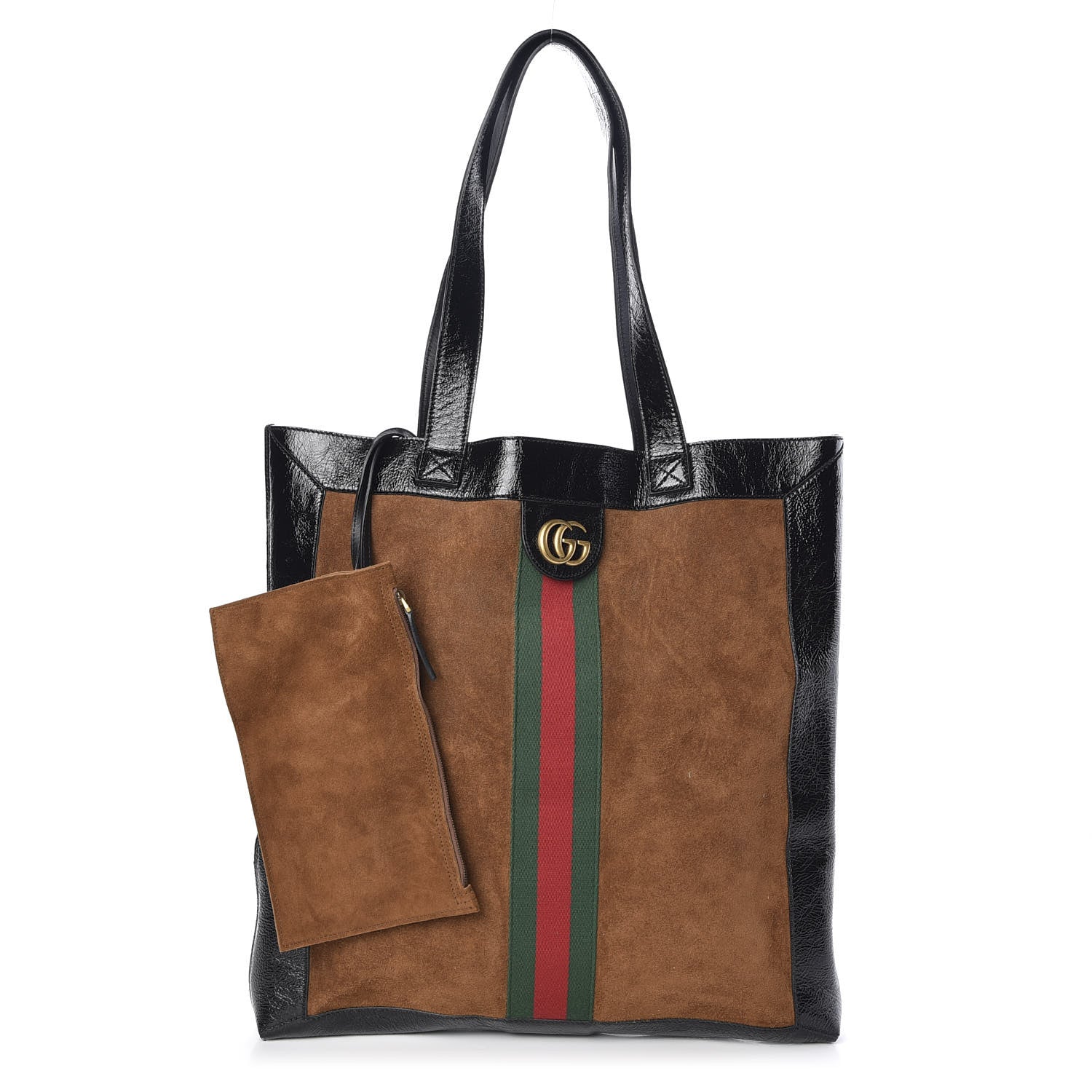 Gucci Suede Patent Web Large Ophidia Vertical Shopping Tote Nocciola Black 1 of 9