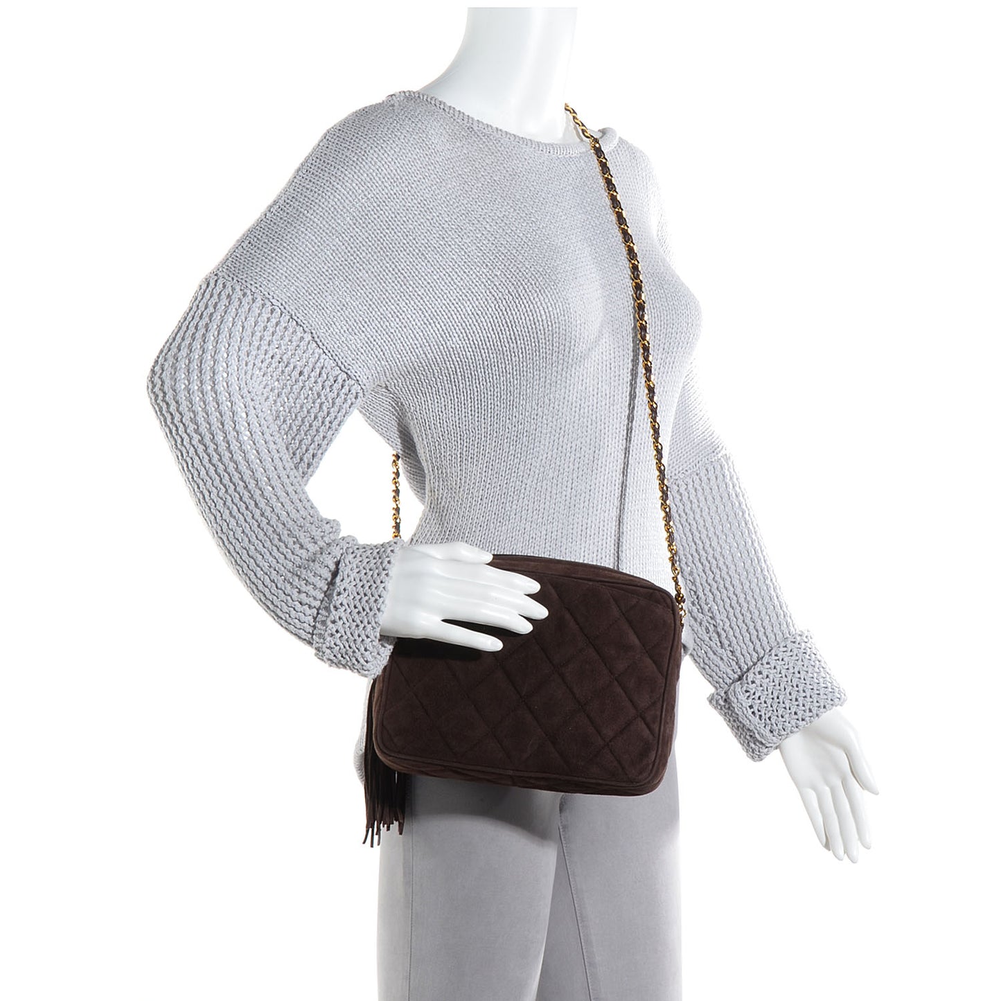 Suede Tassel Camera Case Brown