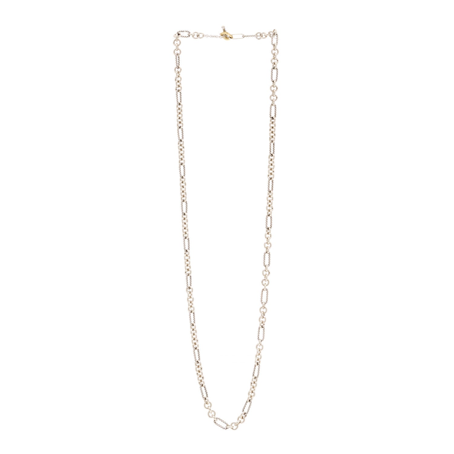 David Yurman Sterling Silver 18K Yellow Gold Figaro Chain Link Necklace 2 of 5
