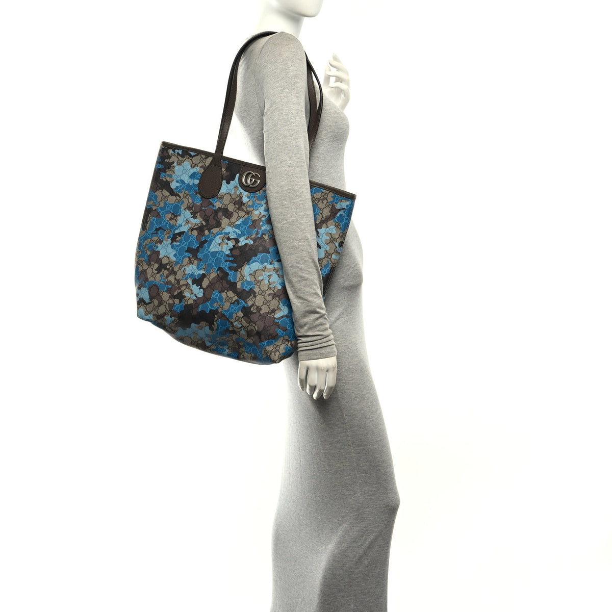 Gucci Supreme Monogram Camouflage Print Medium Tote  Beige Ebony New Acero Blue 2 of 10