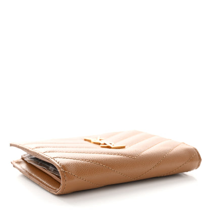 Saint Laurent Grain De Poudre Matelasse Chevron Monogram Zipped Card Case Natural Dark 4 of 8