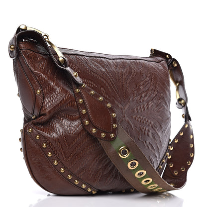 Gucci Calfskin Embossed Studded Pelham Messenger Bag Dark Brown 3 of 9