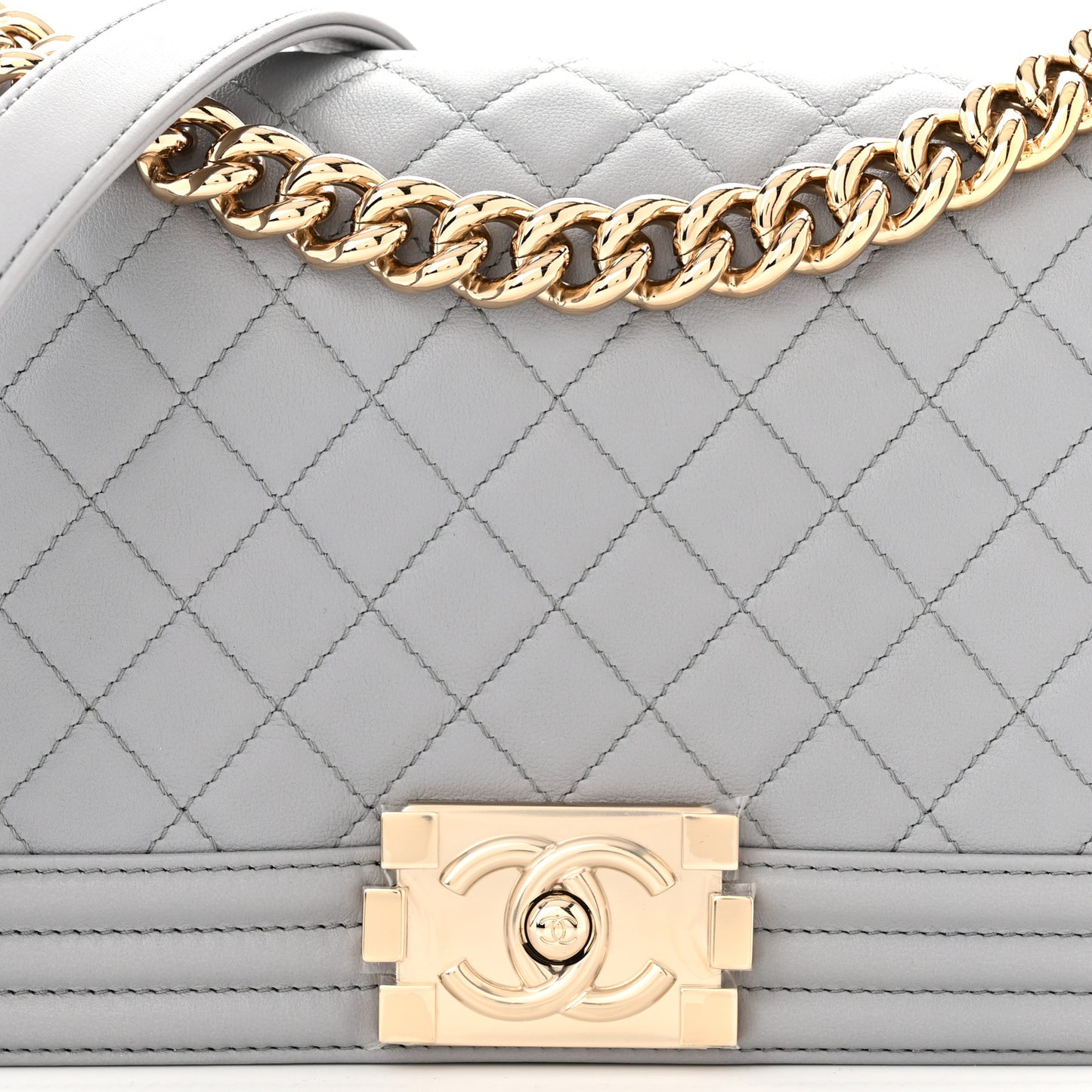Calfskin Quilted Medium Boy Flap Grey