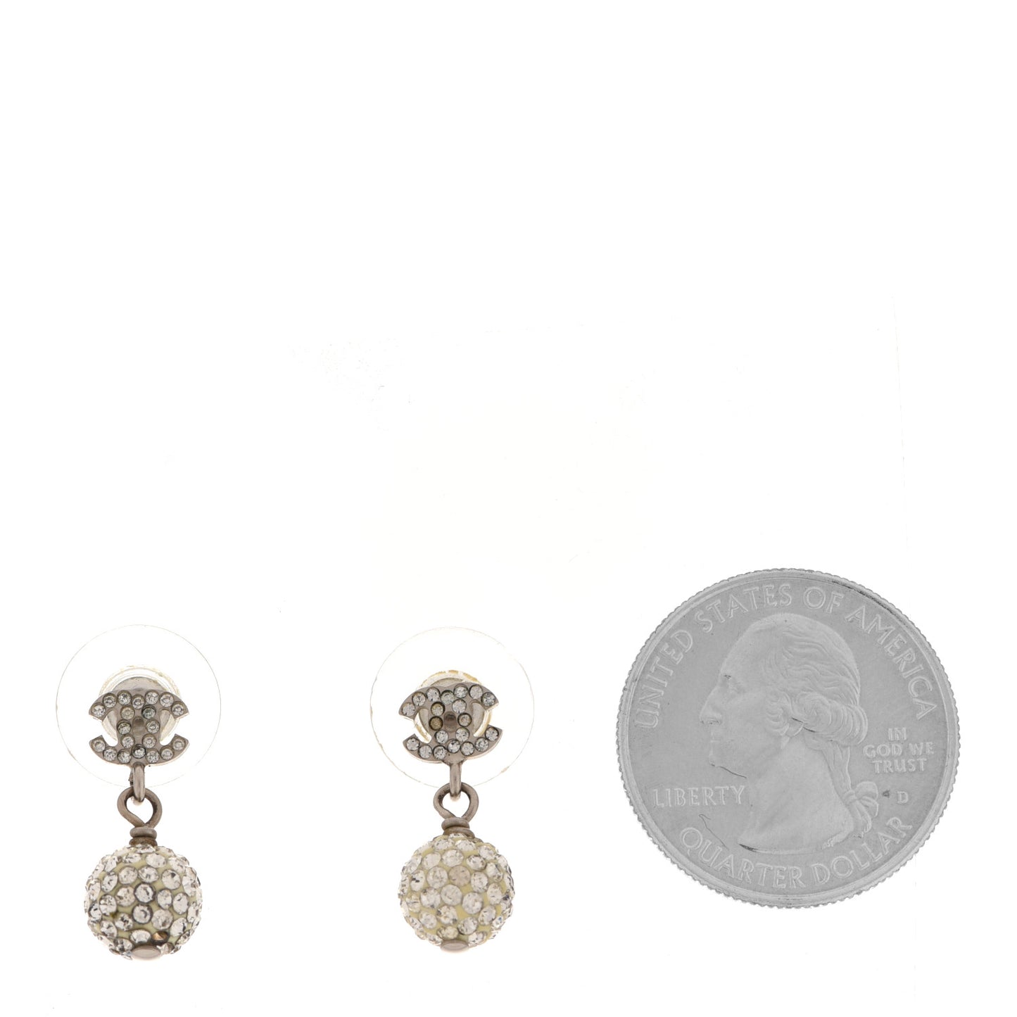 Crystal CC Drop Earrings White Silver