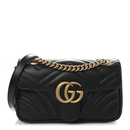 Gucci Calfskin Matelasse Mini GG Marmont Shoulder Bag Black 1 of 10