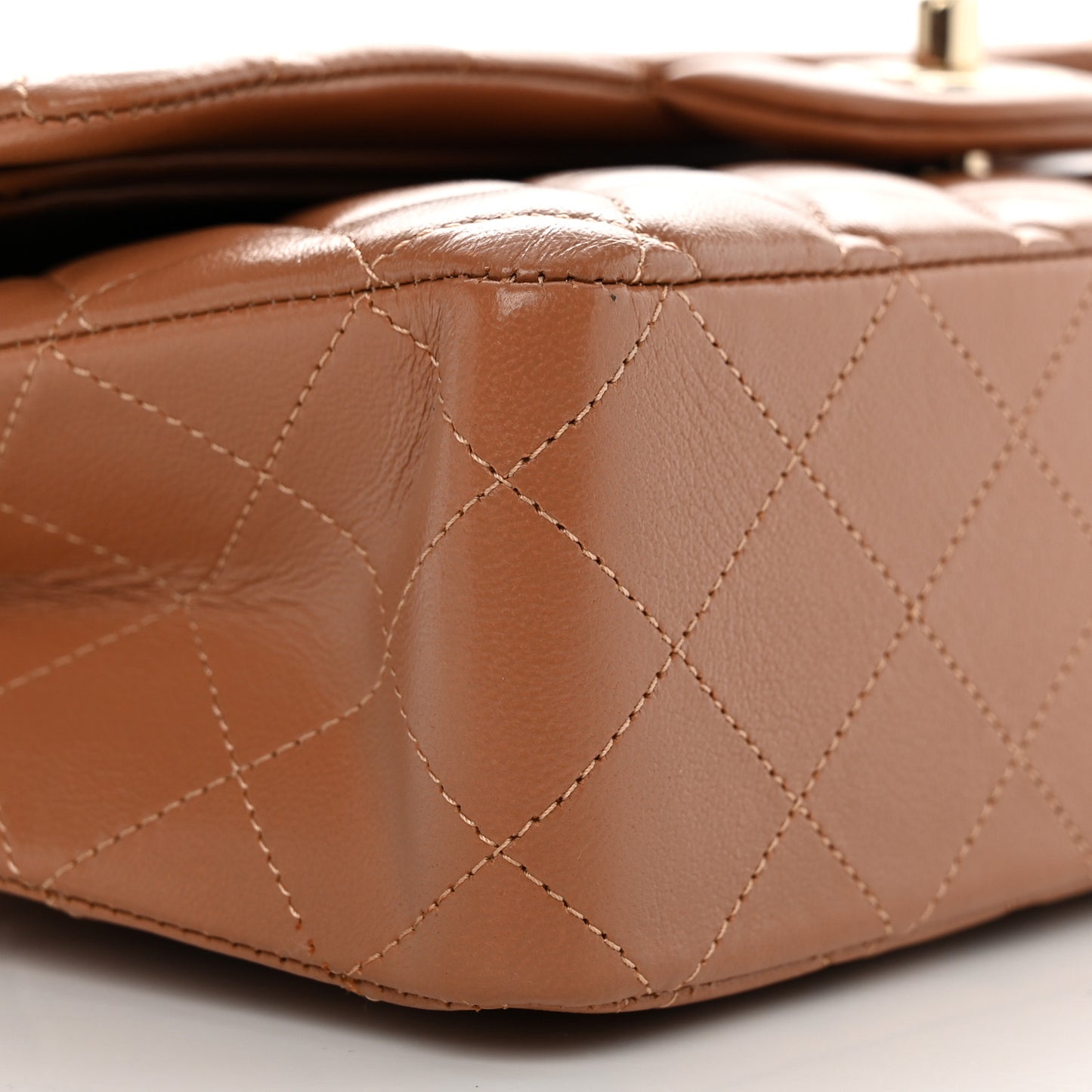 Lambskin Quilted Medium Double Flap Brown