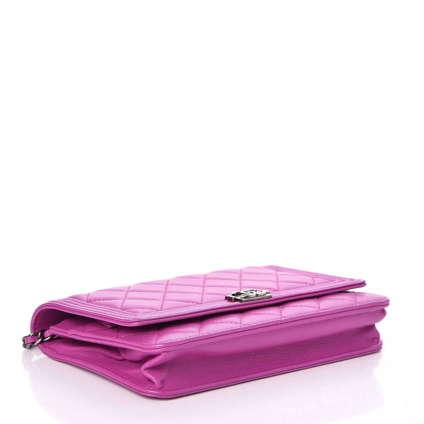 Lambskin Quilted Boy Wallet On Chain WOC Dark Pink