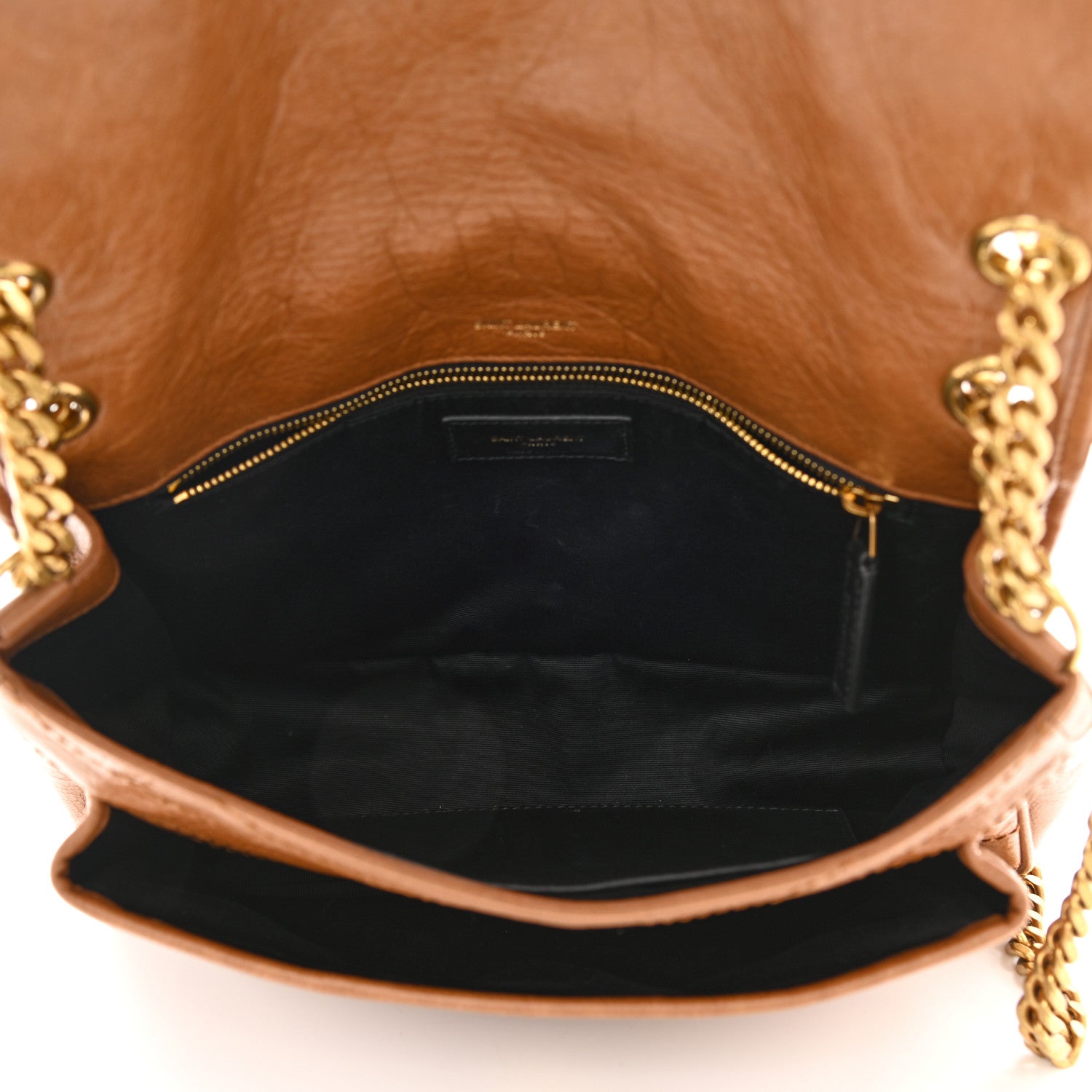 Saint Laurent Crinkled Calfskin Matelasse Monogram Medium Niki Chain Satchel Caramel 4 of 7