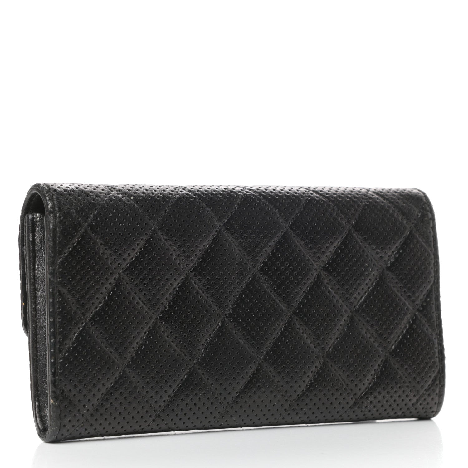 Chanel Perforated Lambskin Quilted Large Gusset Flap Wallet Black 3 of 7