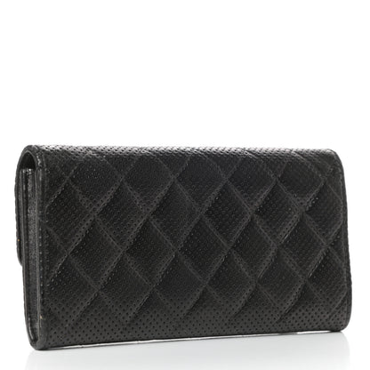 Chanel Perforated Lambskin Quilted Large Gusset Flap Wallet Black 3 of 7