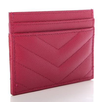 Saint Laurent Grain De Poudre Matelasse Chevron Monogram Credit Card Case Fresh Fuxia 3 of 7