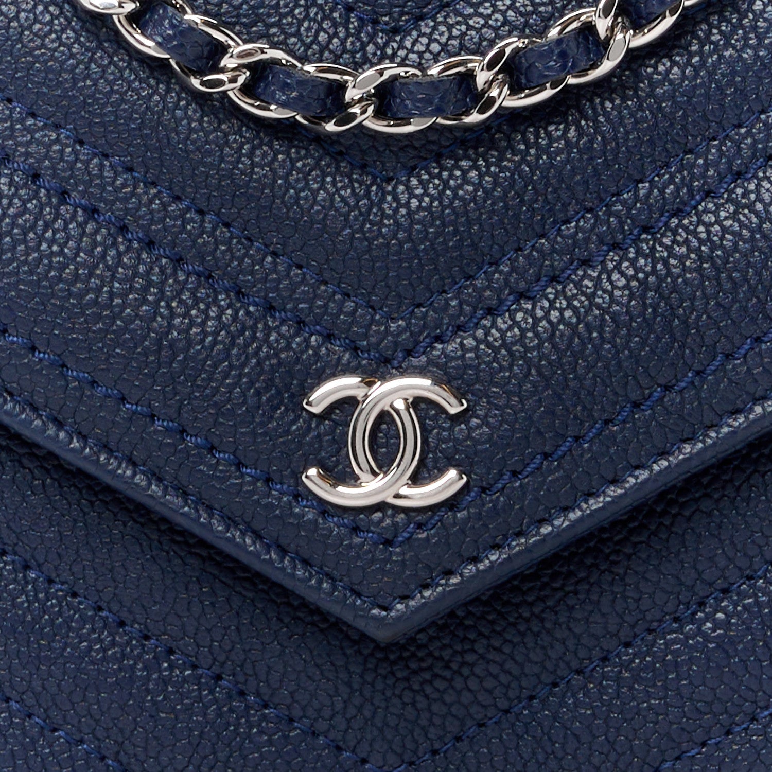 Chanel Goatskin Chevron Quilted Statement Wallet On Chain WOC Navy 9 of 13