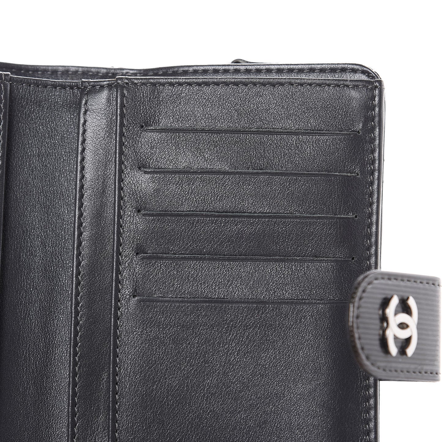 Striated Patent Quilted Zipped Pocket Wallet Dark Grey
