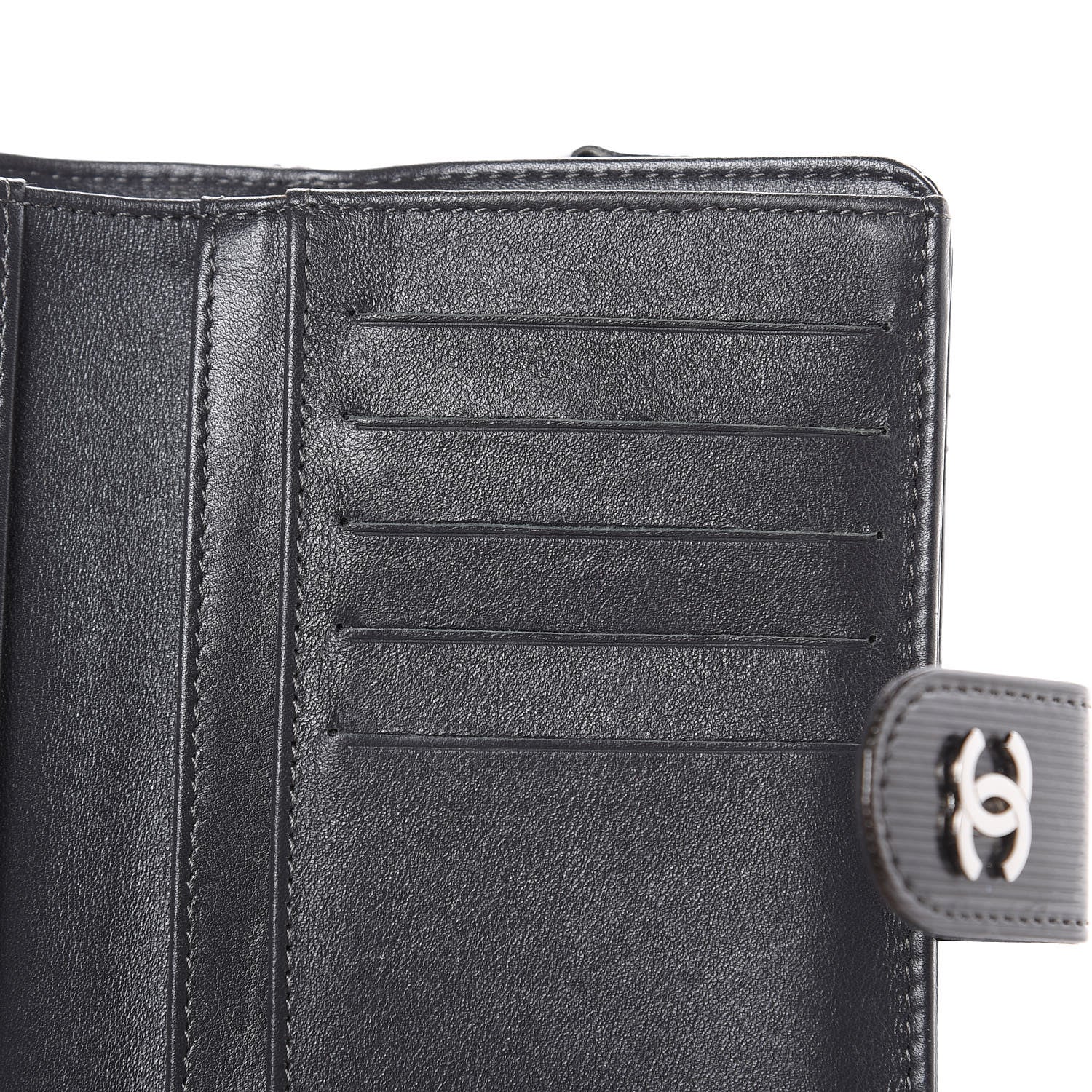 Chanel Striated Patent Quilted Zipped Pocket Wallet Dark Grey 8 of 8
