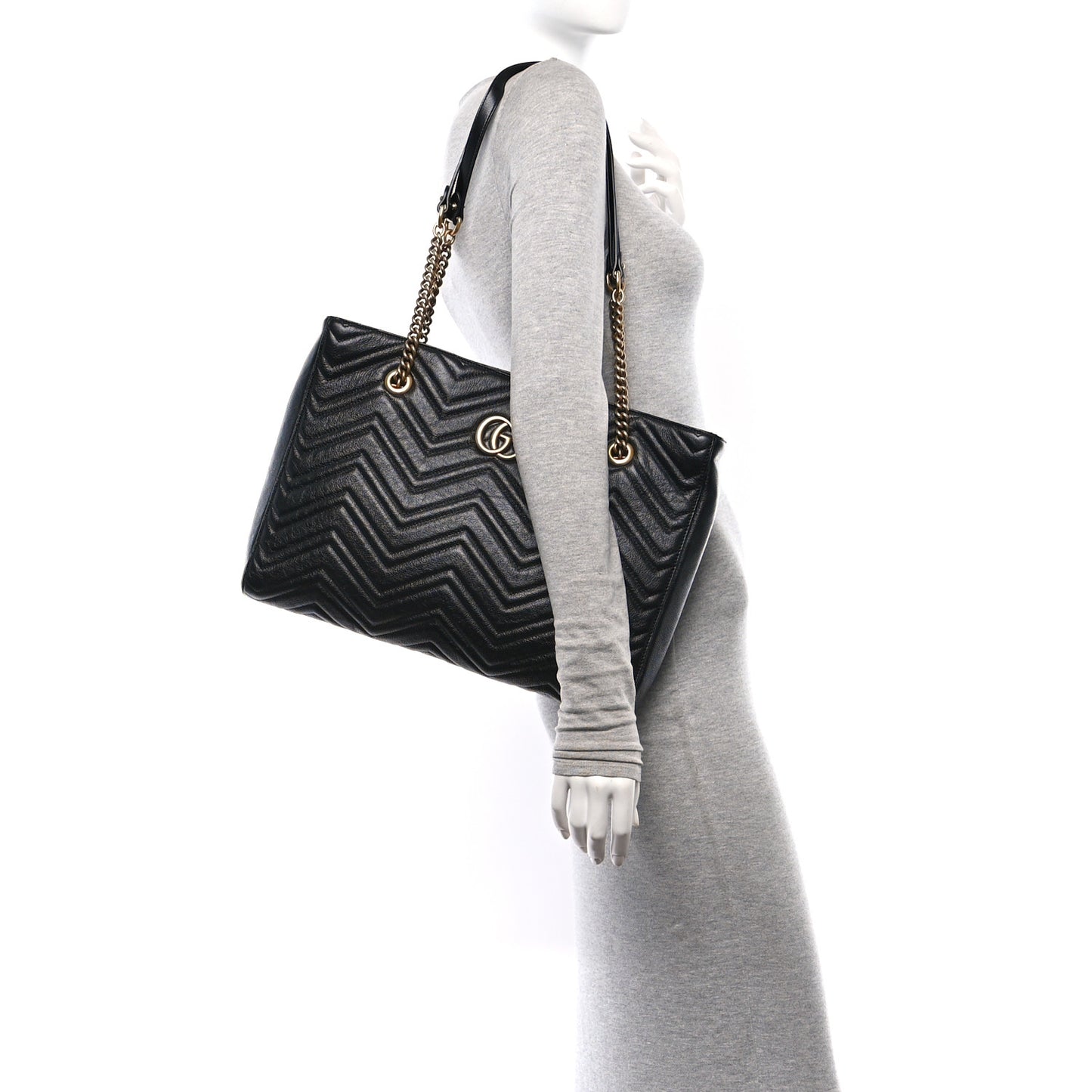 Vintage Calfskin Matelasse Medium GG Marmont Slim Tote Black