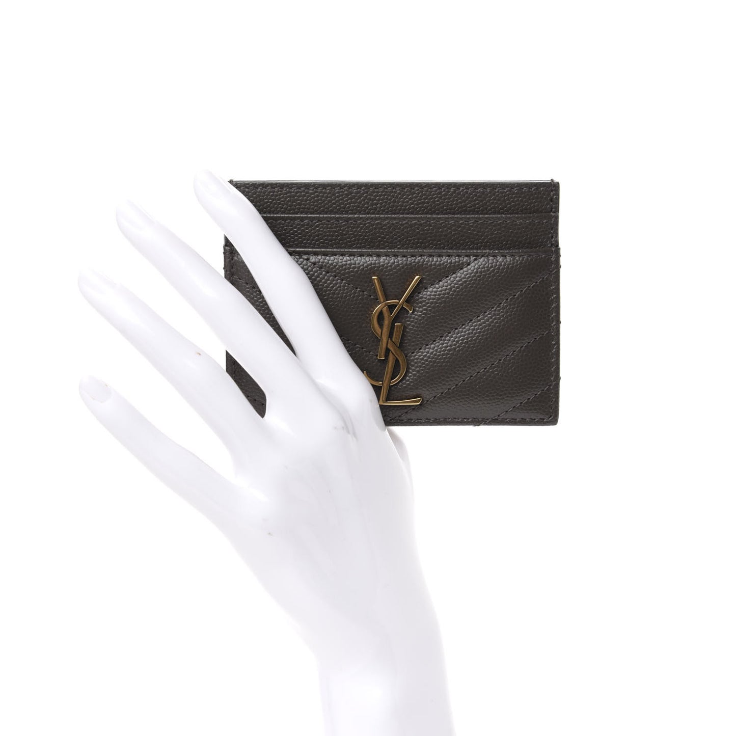 Grain De Poudre Matelasse Chevron Monogram Credit Card Case Pebble