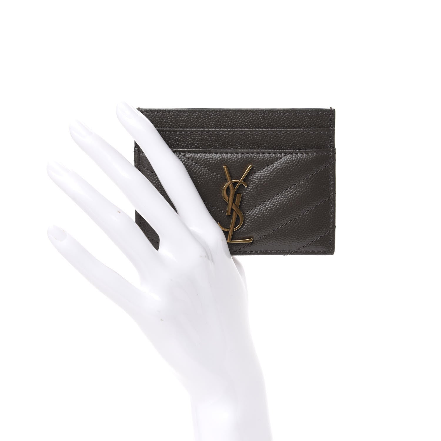 Saint Laurent Grain De Poudre Matelasse Chevron Monogram Credit Card Case Pebble 2 of 8