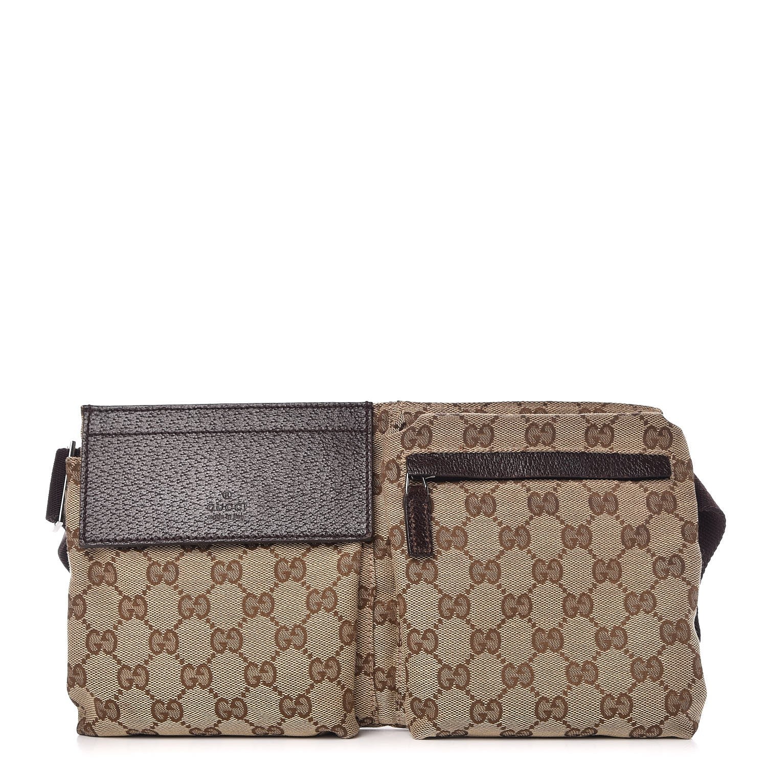 Gucci GG Monogram Double Pocket Belt Bag Dark Brown 1 of 8