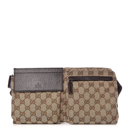 Gucci GG Monogram Double Pocket Belt Bag Dark Brown 1 of 8