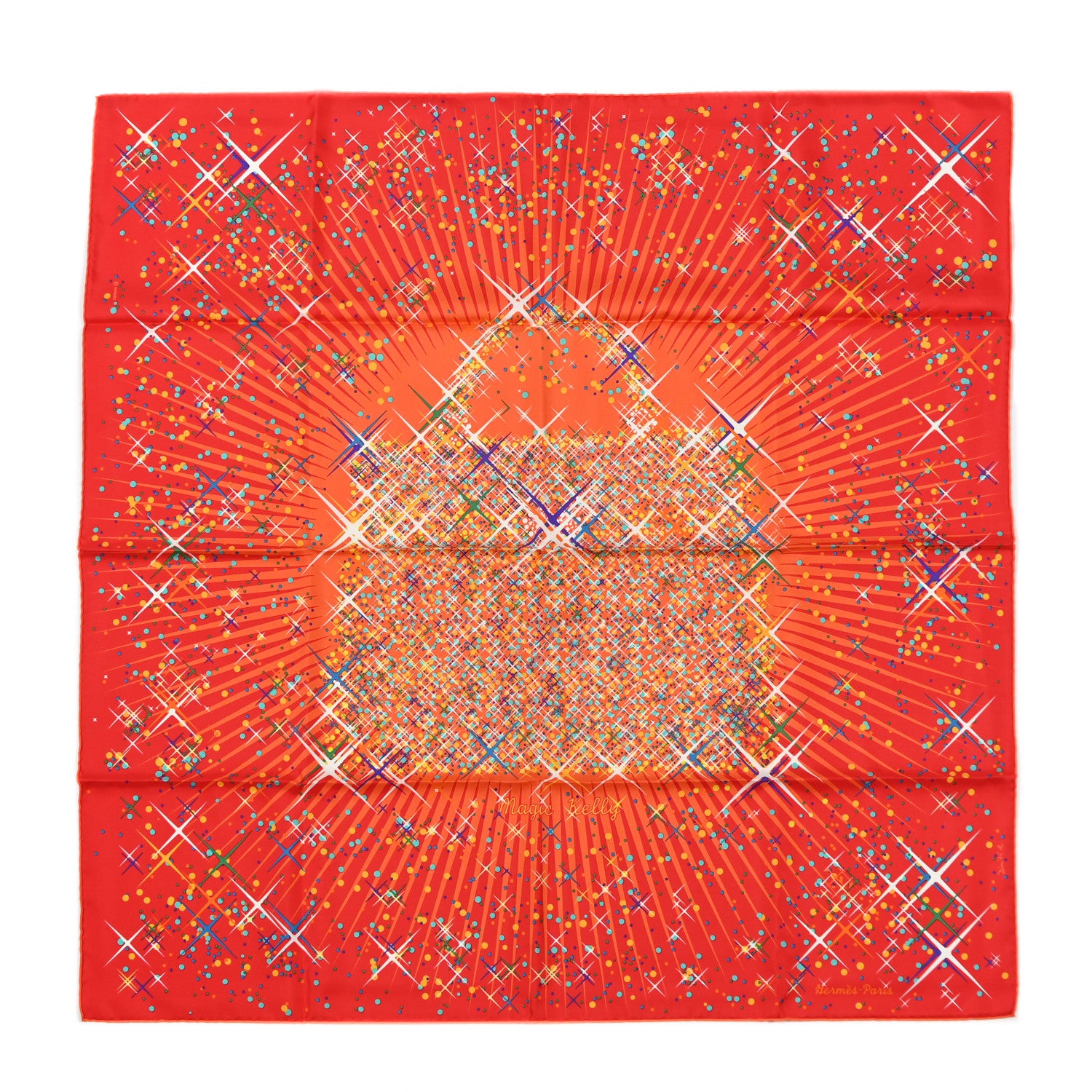 Hermes Silk Magic Kelly Scarf 90 Rouge Capucine Bouton d'Or 1 of 7